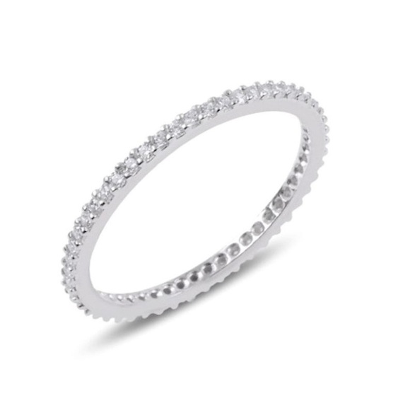 1.5 mm CZ Cubic Zirconia Minimalist .925 Sterling Silver Stackable Eternity Ring - Picture 2 of 11